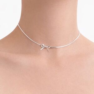 NWOT 18K Silver Plated Stainless Steel Balletcore Classy Elegant Bow Necklace